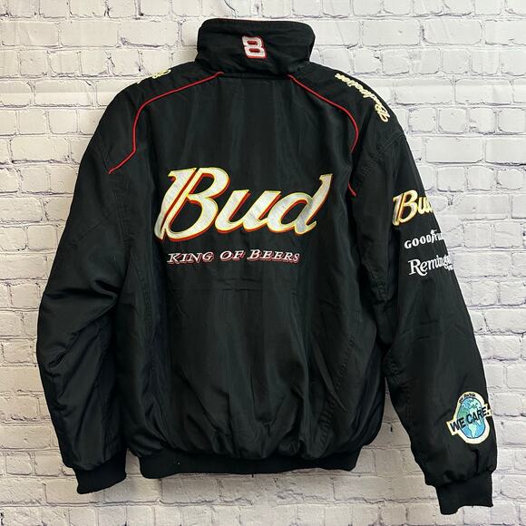 Dale Earnhardt Jr Budweiser NASCAR Racing Black Jacket Men's XL Vintage Y2K - Picture 7 of 10